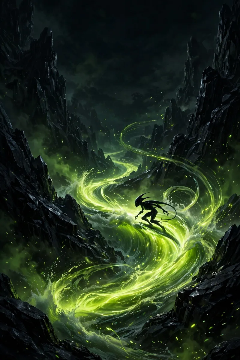 A river of green light winding through the dark — VT Flow